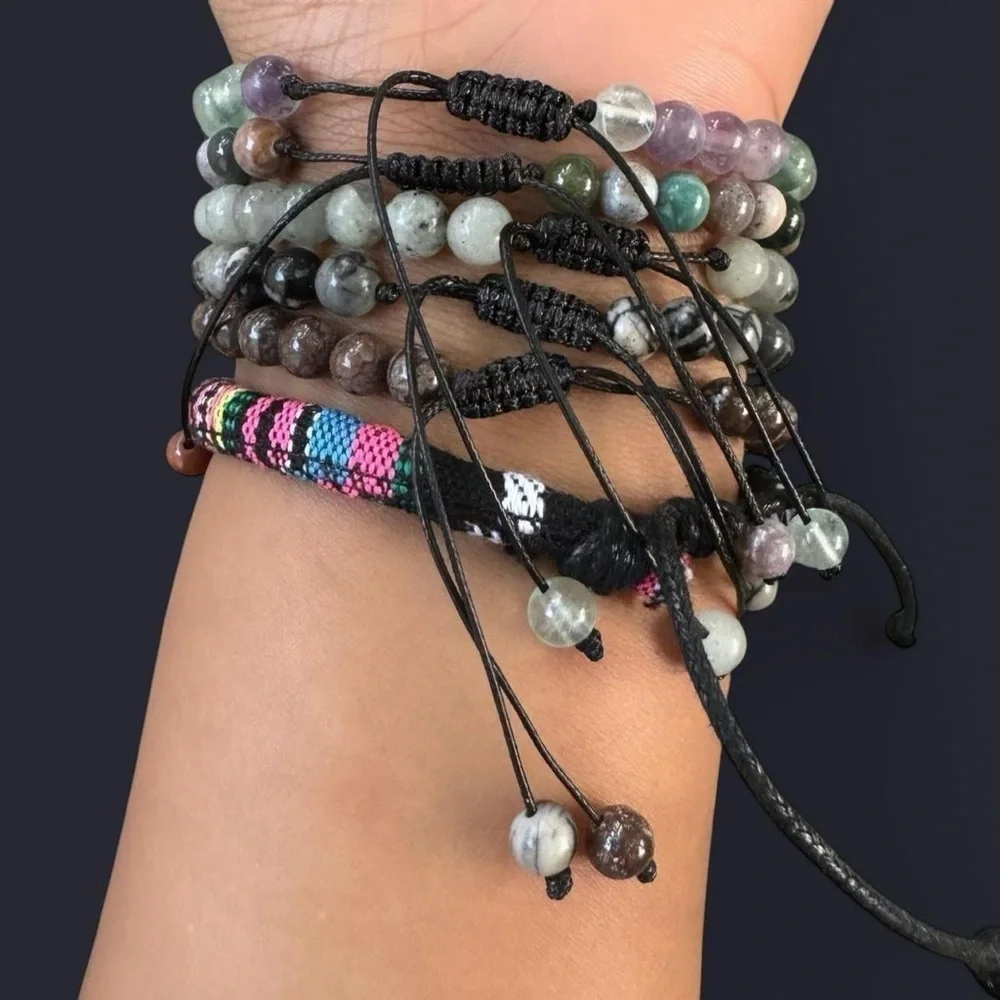 Black Picasso Jasper Adjustable Gemstone Bead Bracelet 6mm